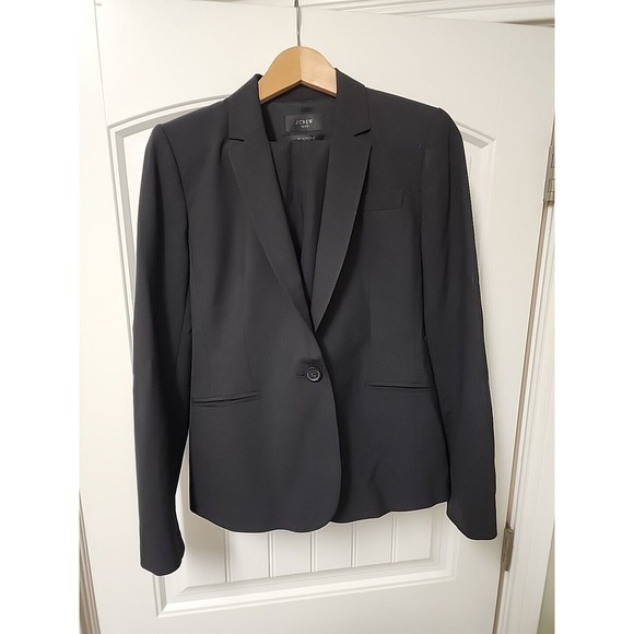J CREW Black Bi-Stretch Wool 1035 Italian Blazer  Size 10 - Picture 1 of 5
